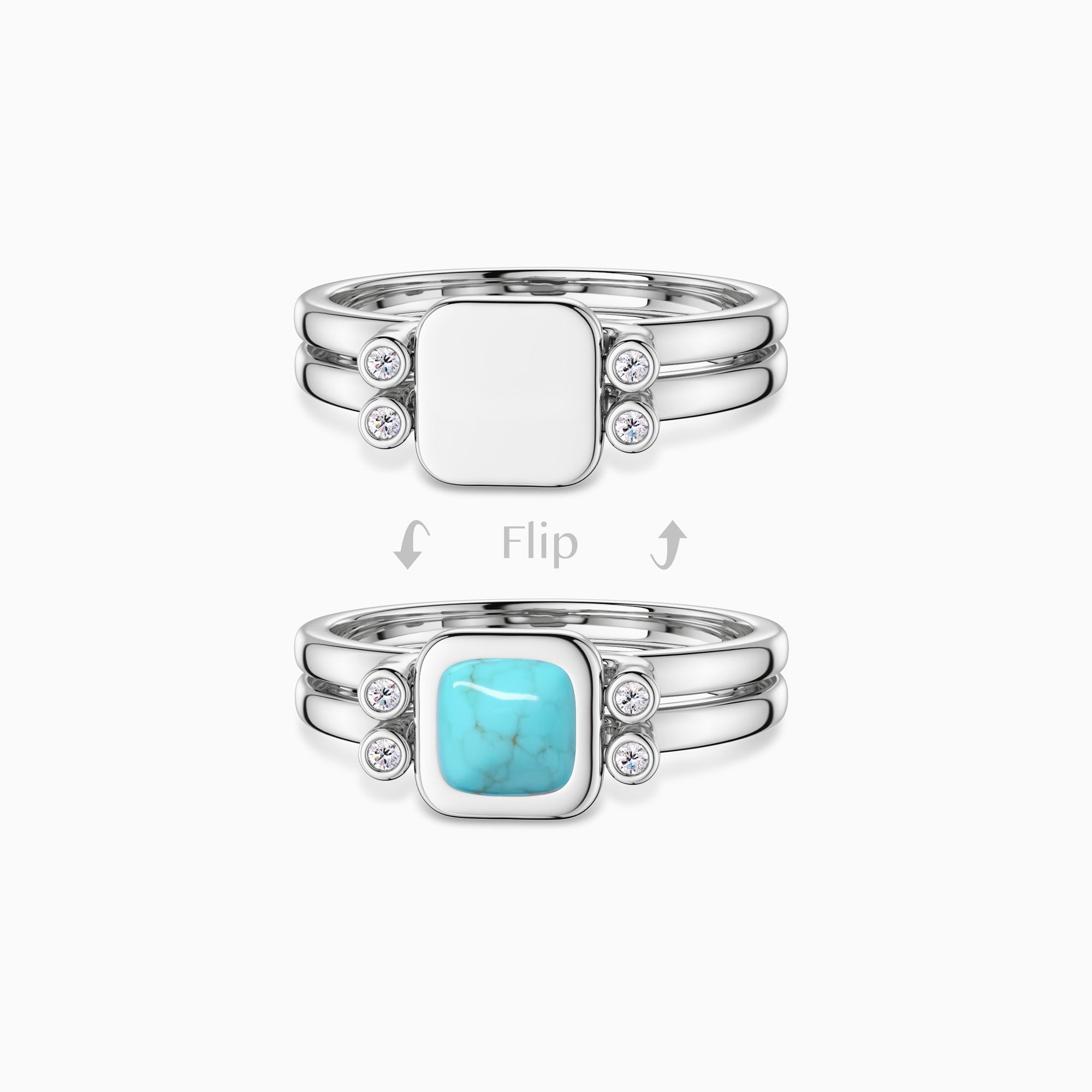 Personalized Natural Turquoise Reversible Flip Fidget Ring - vanimy