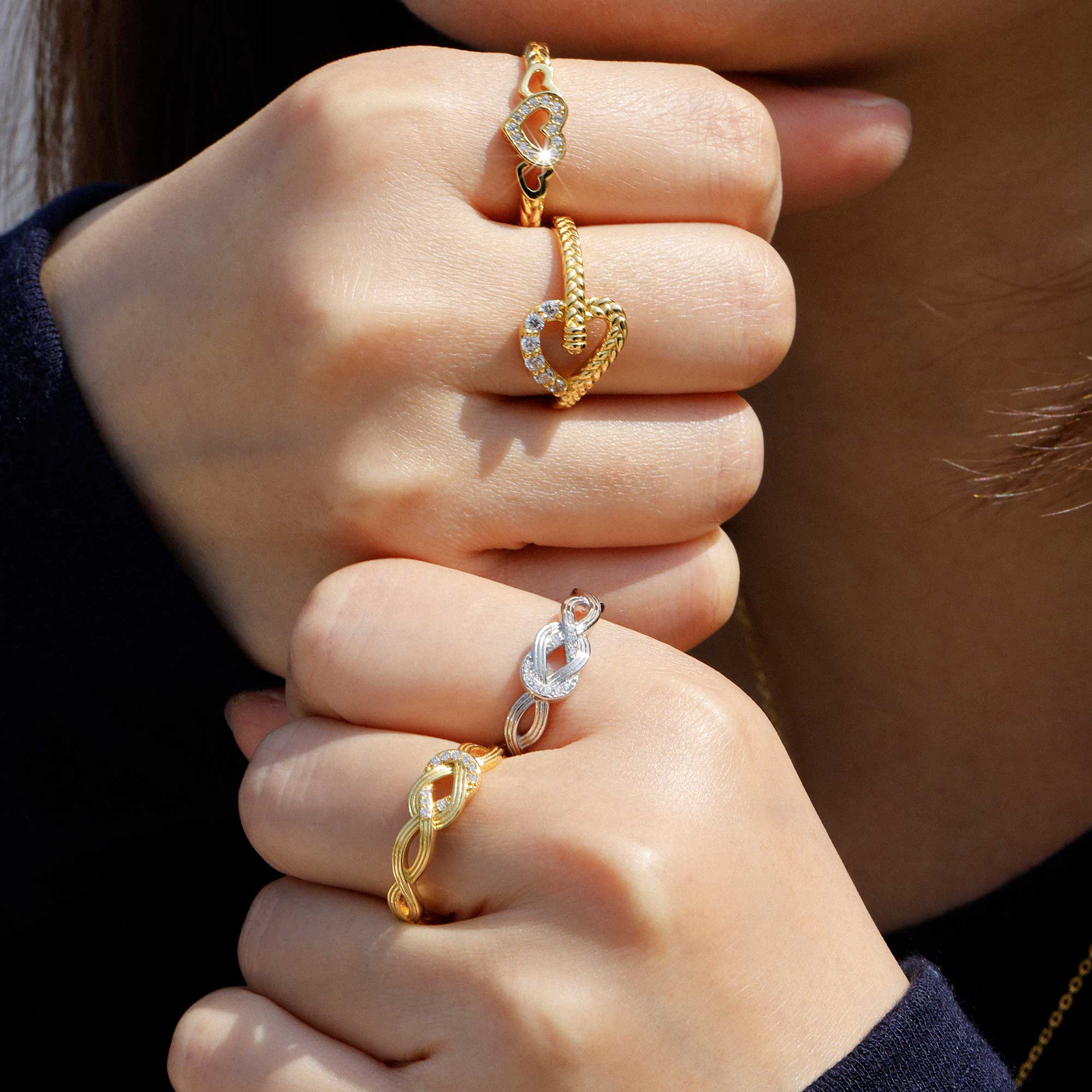 Three Hearts Love Braided Cord Ring