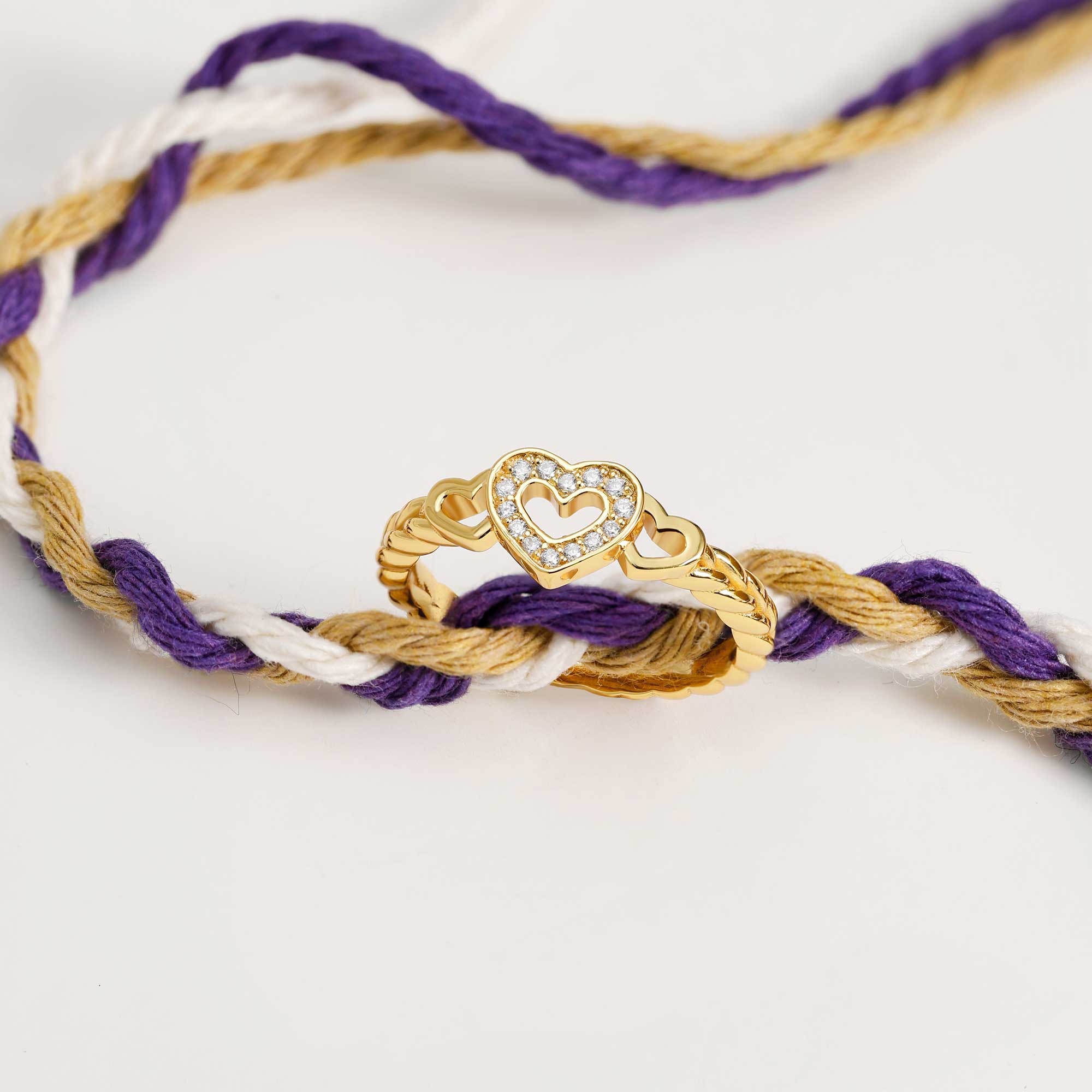 Three Hearts Love Braided Cord Ring