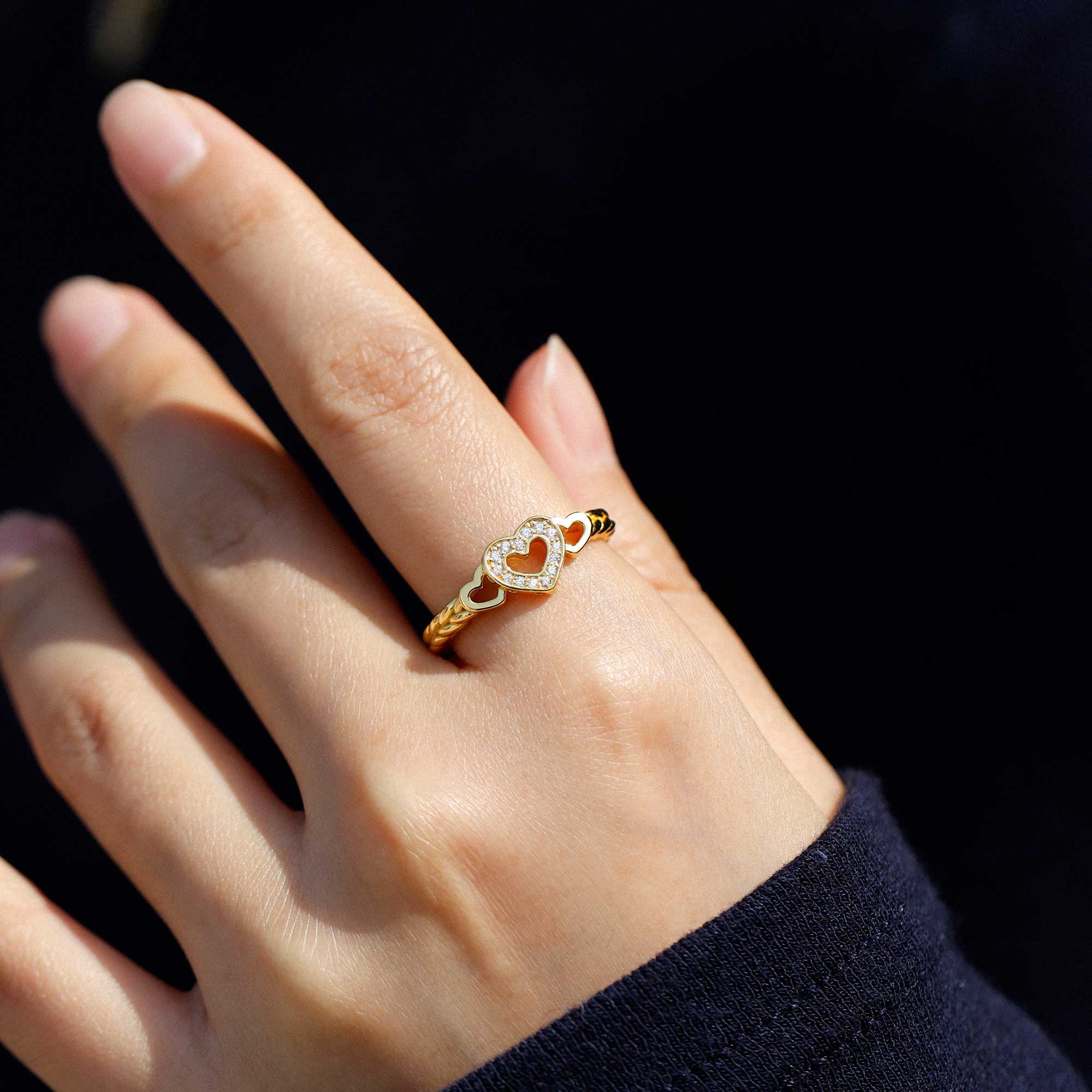 Three Hearts Love Braided Cord Ring